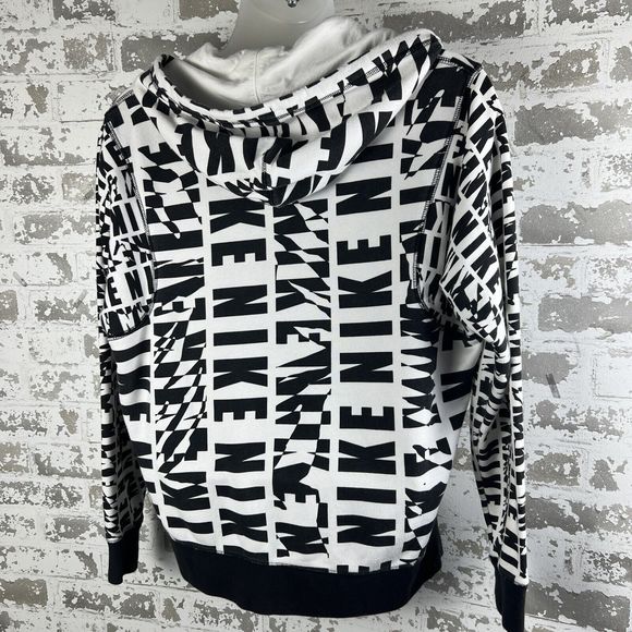 Nike Vtg‎ Swoosh Hoodie Sz L Black White All Over Print Full Zip Y2K Blue Tag - Picture 4 of 14